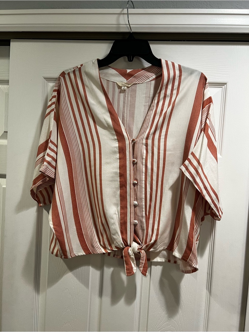 Sim & Sam Striped Tie-Front Button Blouse